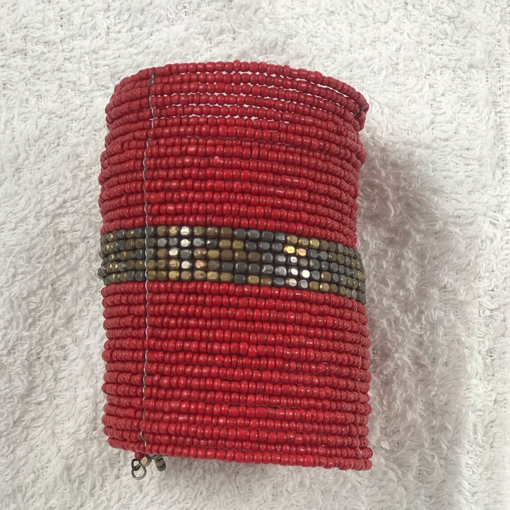 3.5” length Red beaded wrap wire bangle